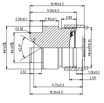 Ø8.0 ((AA) EFL4.32mm العدسة الرقمية لمراقبة التعب للسيارات 1.3MP / 2MP العدسة عالية الوضوح للسيارة